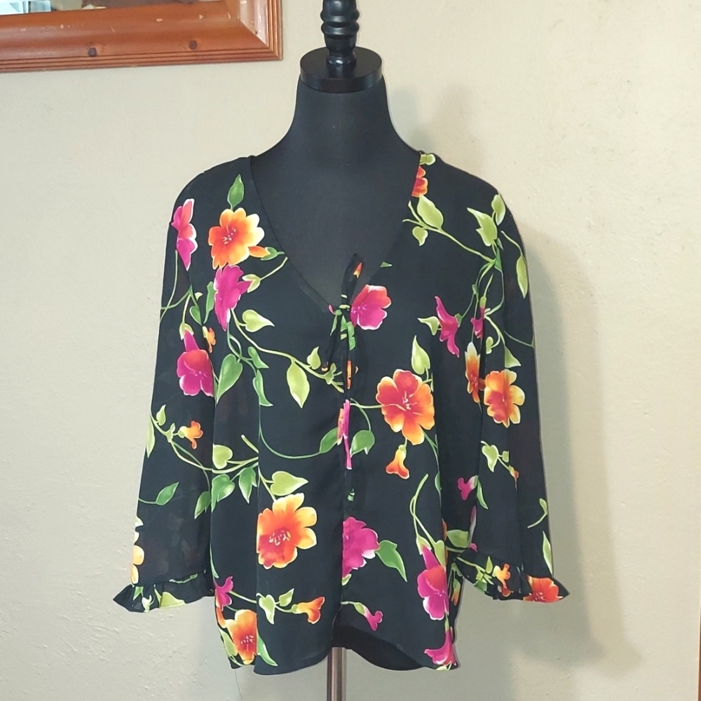 Woman's Worthington Floral Sheer Wrap Blouse